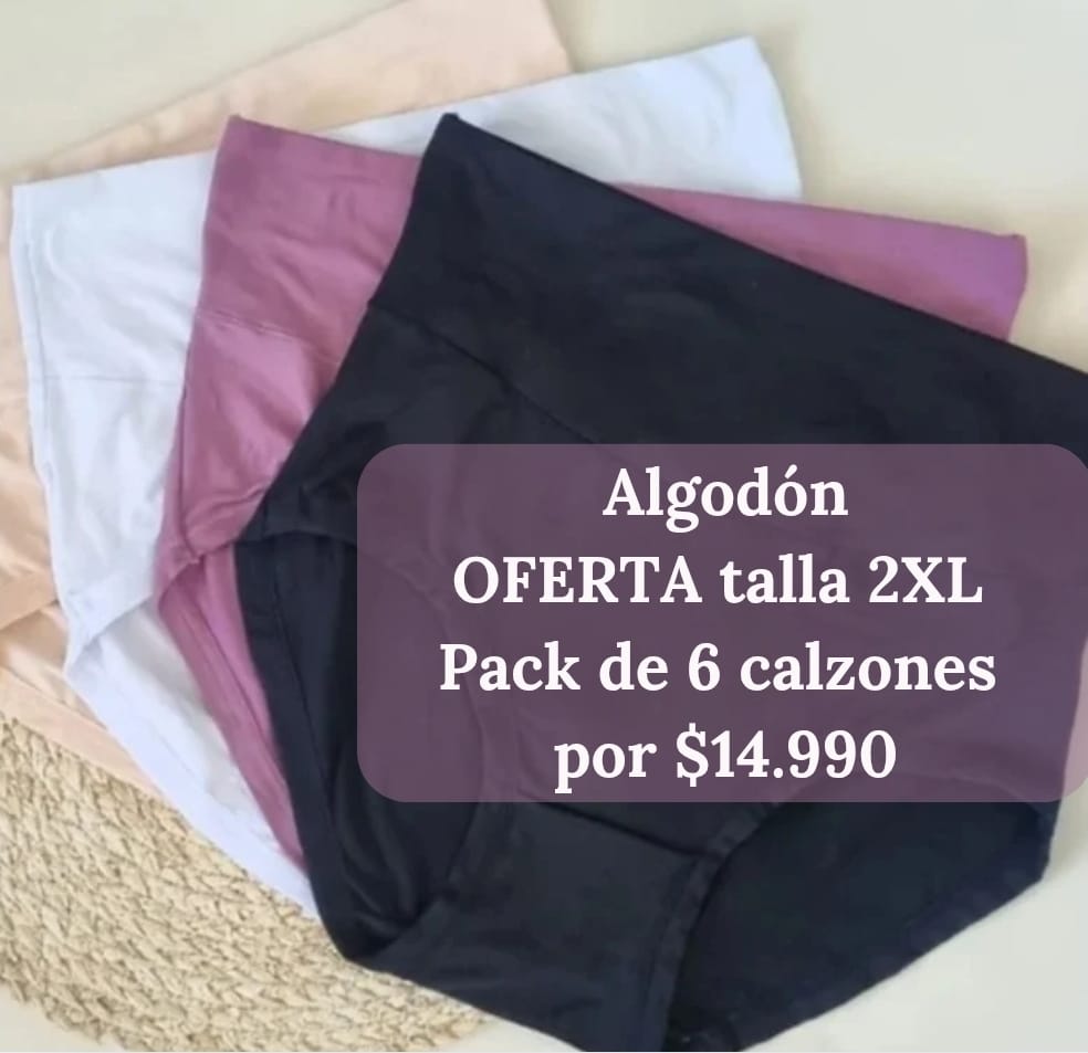 Promoción 6 Calzones Algodón Tiro Alto 2XL