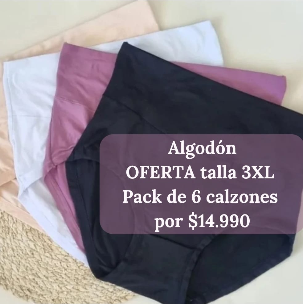 Promoción Pack 6 calzones 3XL Algodón Tiro Alto