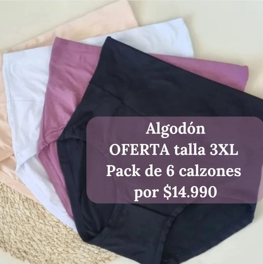 Promoción Pack 6 calzones 3XL Algodón Tiro Alto